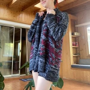 Heather Grey and Black Sweater With Magenta Design